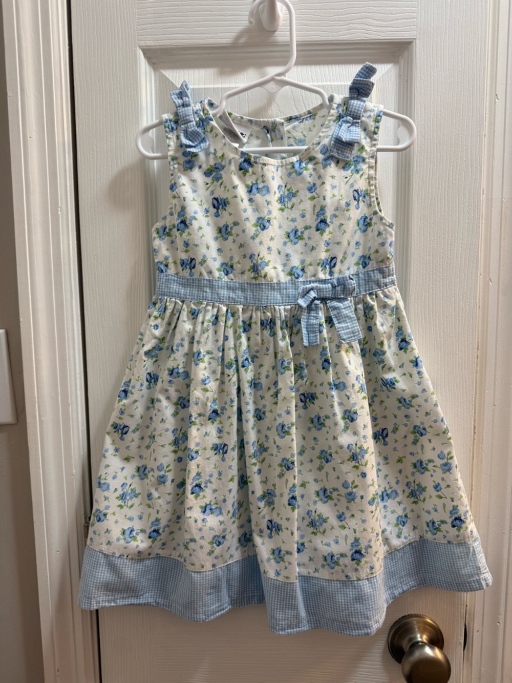 Blueberi Boulevard Blue Floral Dress with Gingham Trim VGUC